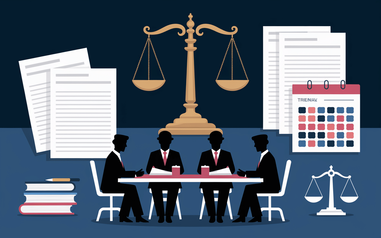 illustration legale gepp balance justice documents calendrier negociations