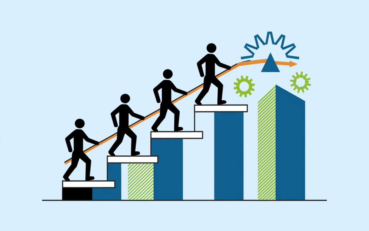 schema conceptuel gepp icones evolution professionnelle silhouettes flèches graphiques