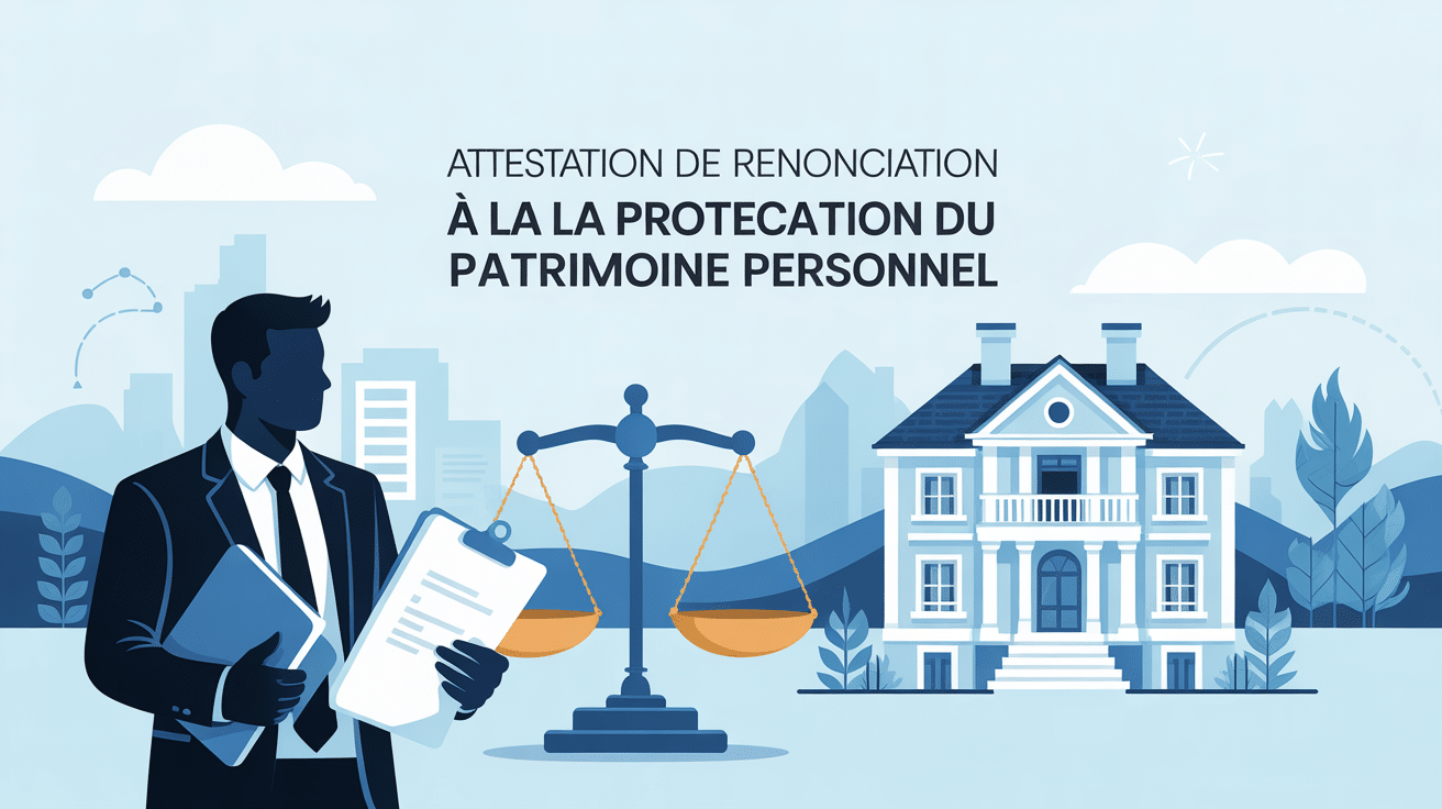Illustration d'un entrepreneur avec balance juridique pour protection du patrimoine