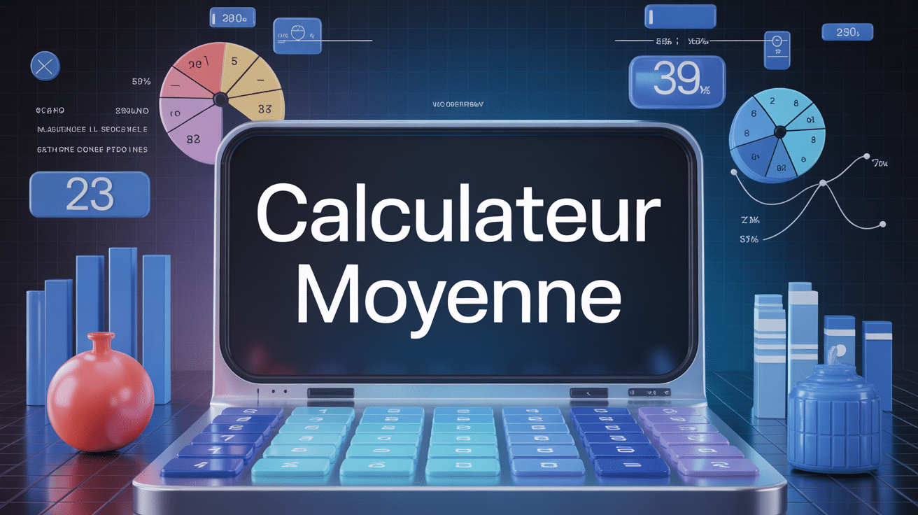 Calculateur moyenne sur écran bleu avec éléments mathématiques