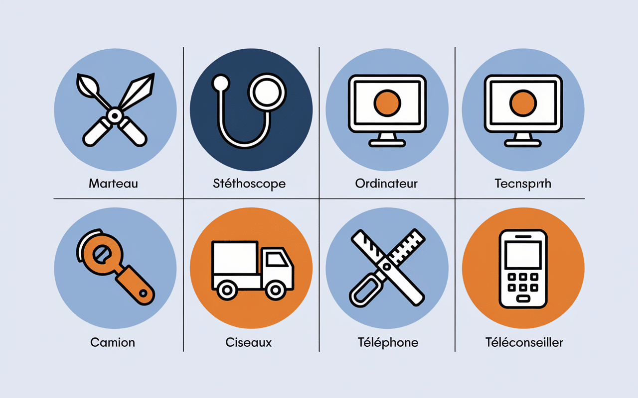 Tableau des métiers en T avec icônes