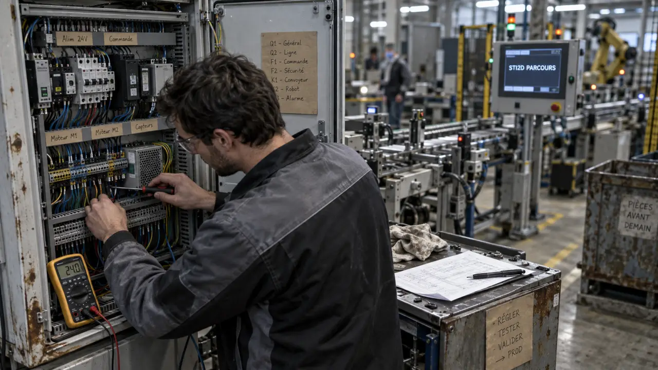 Métier bien payés avec bac STI2D : technicien industriel vérifie une armoire électrique